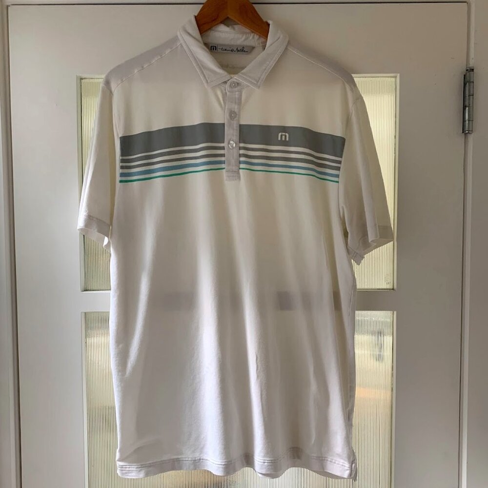Travis Mathew White Striped Golf Polo Size L